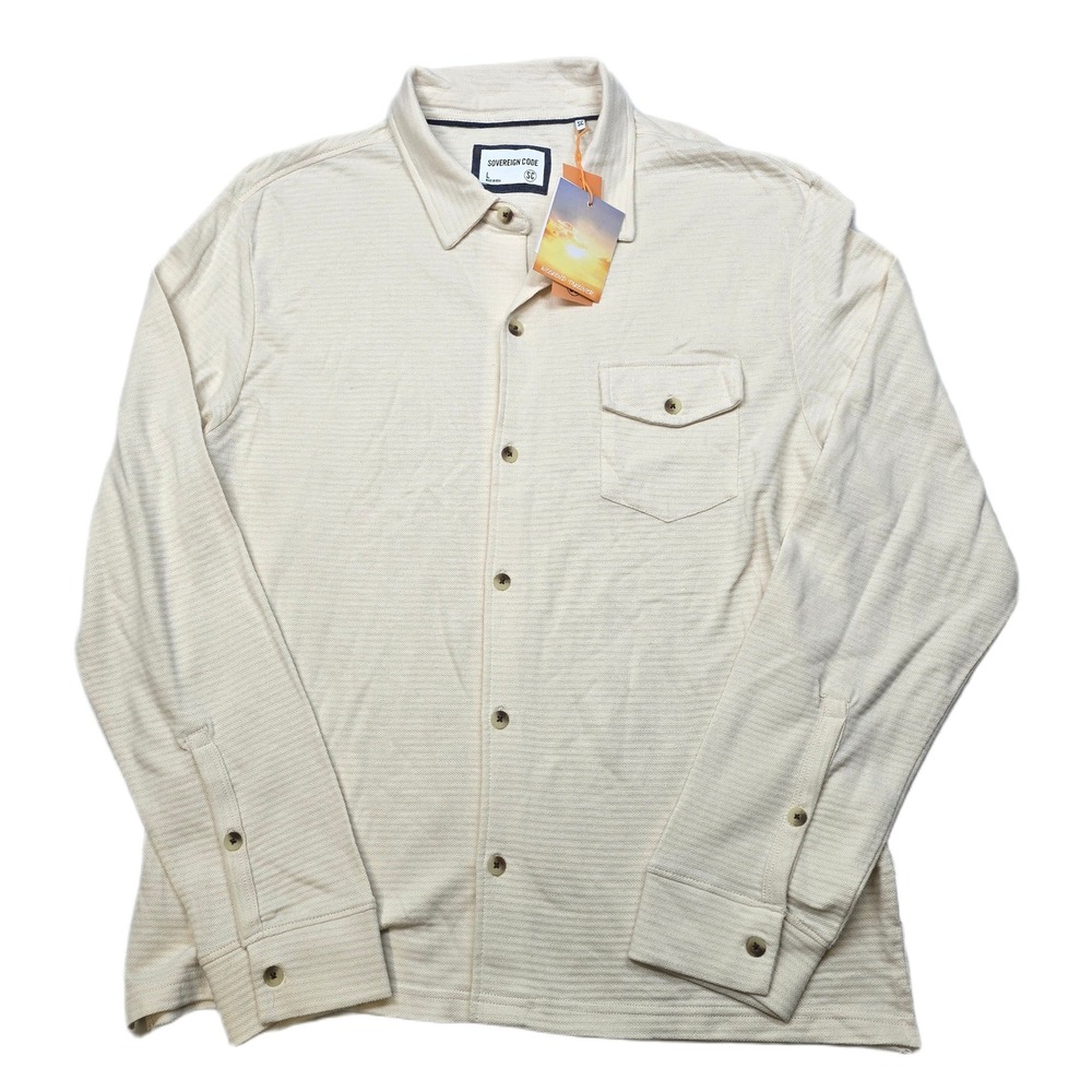 Sovereign Code Knit Shirt Mens Large Cream Textured Long Sleeve‎ Button Up NEW